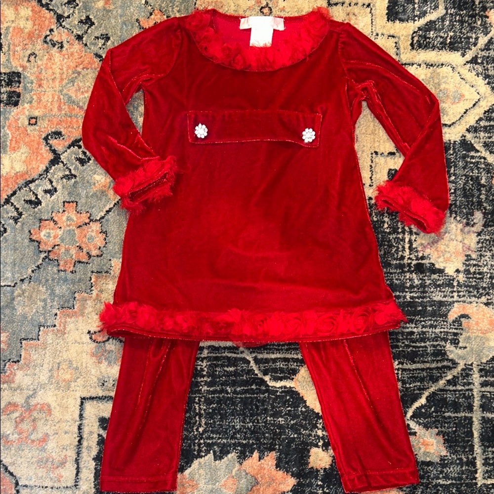 Red velvet Christmas Holiday outfit Sz 4T tunic pants